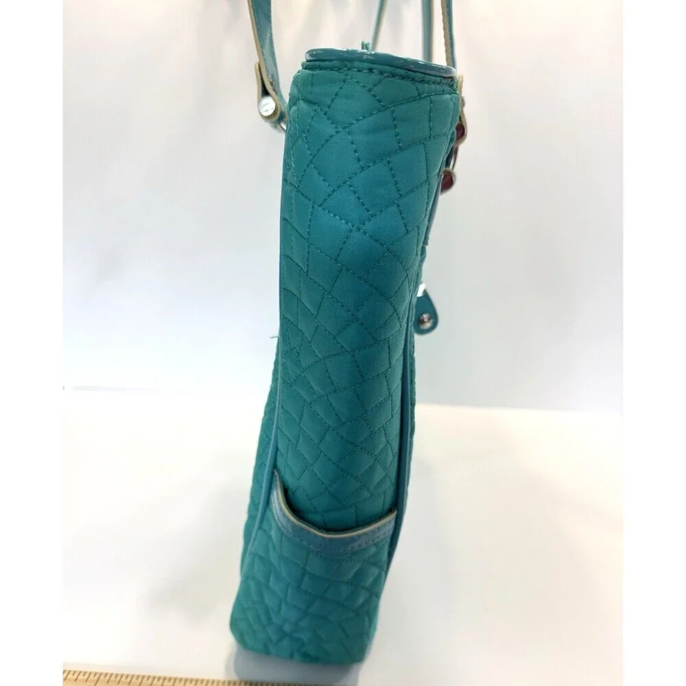 Vera Bradley Vera Tote Forever Green Teal Checkered Quilted Laptop Bistro Large